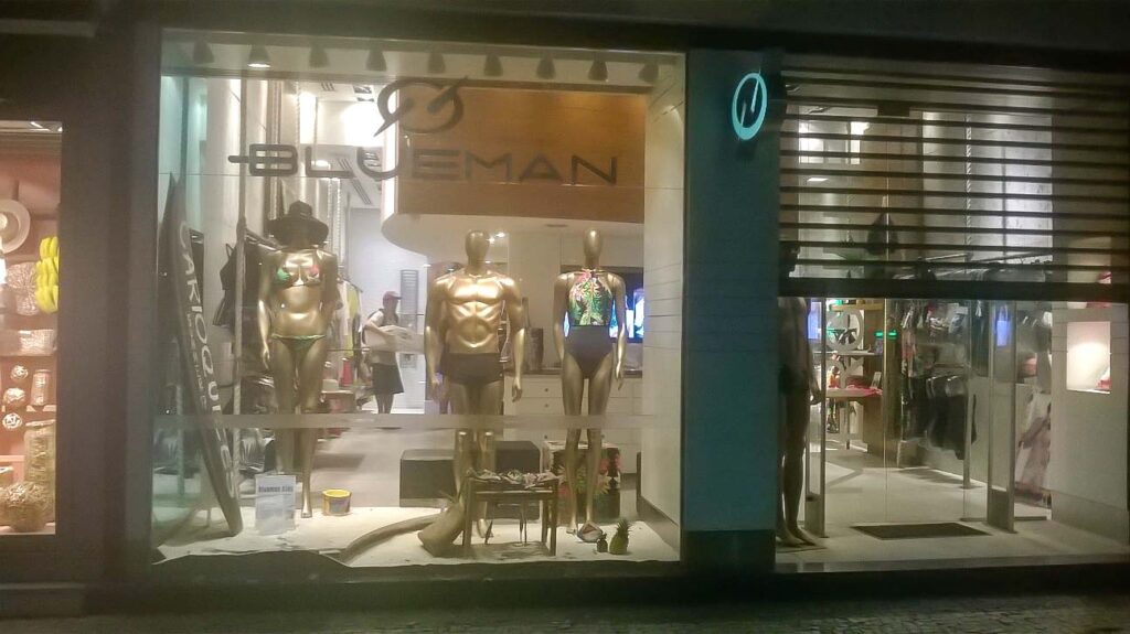 Letras de aço inox 304 escovado para lojas de roupas moda praia @BluemanBrasil